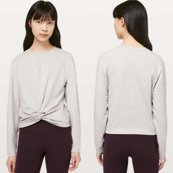 Lululemon Tuck & Gather Pullover Sweater Heather Grey Size 8 Crewneck Sweater - Picture 10 of 11